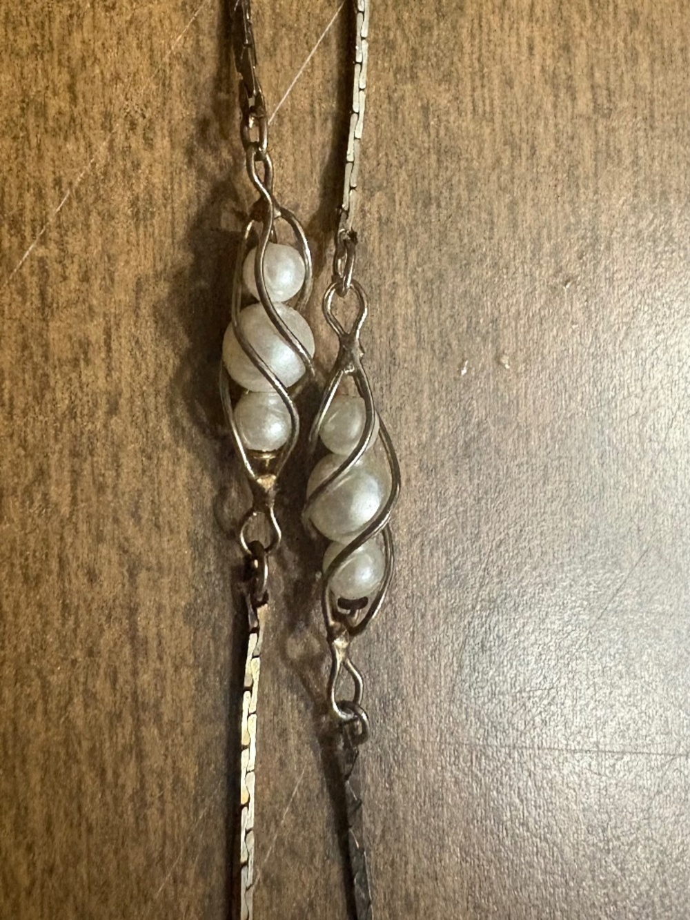 Vintage Caged Pearl Silver 30" Necklace